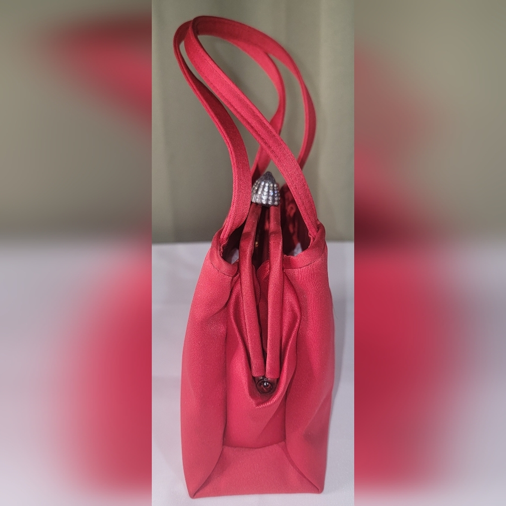Red Satin Top-Handle Women's Bag BLOOMINGDALE' Little Red Bag Purse Handbag NEW - Picture 6 of 14